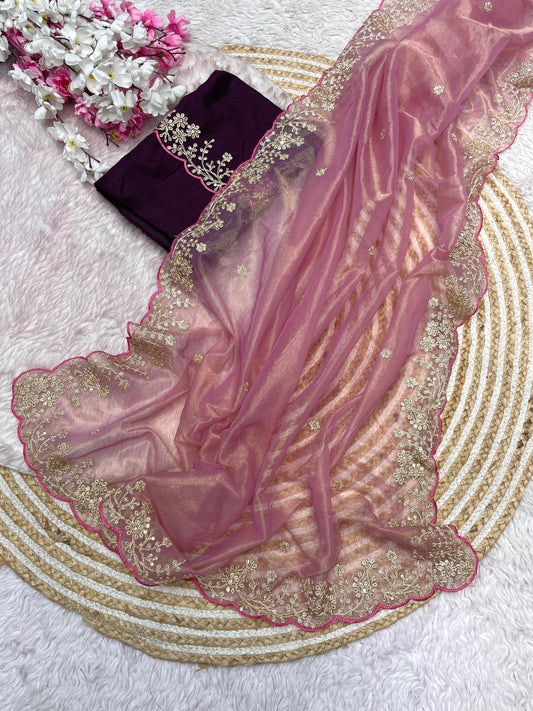 Twil Net Jalpari Work Saree