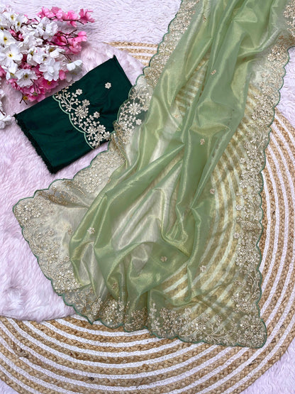 Twil Net Jalpari Work Saree
