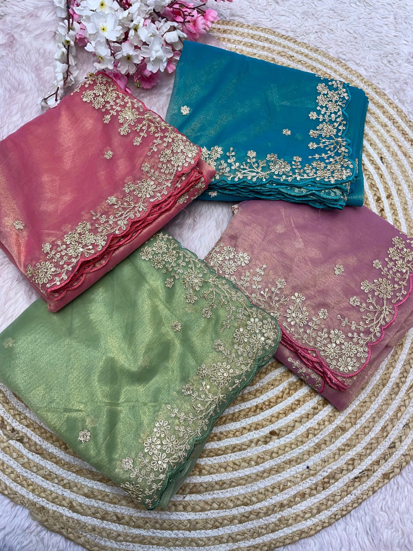 Twil Net Jalpari Work Saree