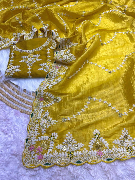 Beautiful Soft Gold Crush Saree