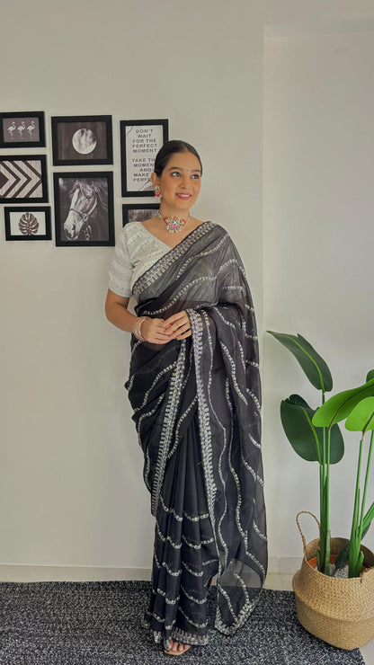 Brownie-Soft Organza Zari Sequence Saree