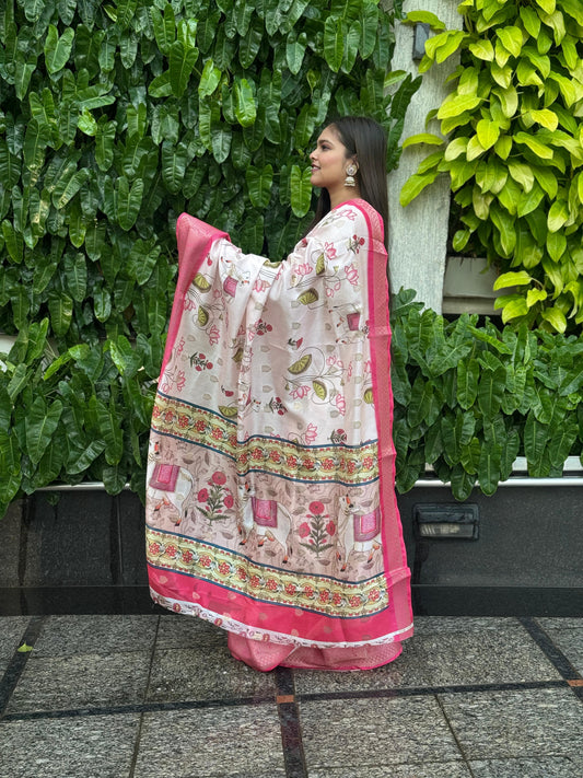 Kalamkari-Dola Digital Silk Saree